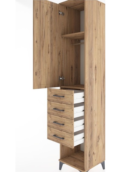 Hyperion Dolap 2 Raflı 4 Çekmeceli Tek Askılı 44x44x221 Çam-çam Atlas Çam