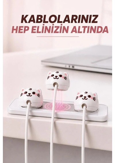 Özel Seri Kedi Figürlü Manyetik Kablo Düzenleyici Ch01 Beyaz Çalışma Masası Masa Üstü Masaüstü Gereç