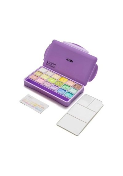 Himi Twin Cup Gouache Set- 48 Colours Green Case Çoklu