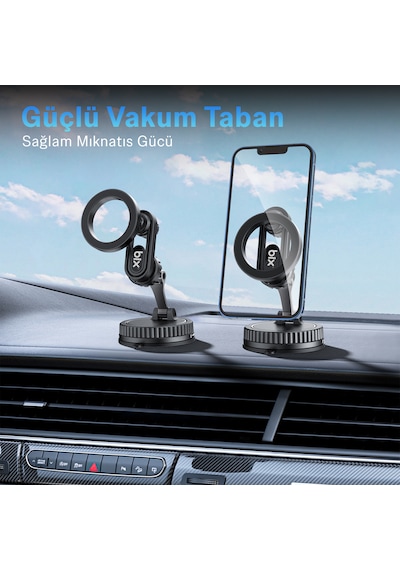 Bix Tch04 Güçlü Vakumlu 360 Derece Ayarlanabilir Cam Torpido Ön Panel Uyumlu Manyetik Araç Telefon Tutucu 1 Adet