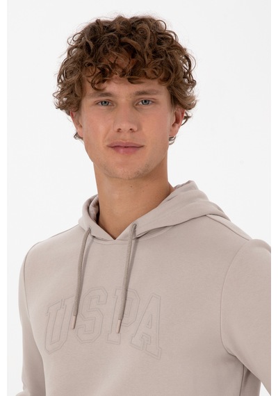 U.S. Polo Assn. Erkek Regular Fit Kapüşonlu Taş Basic Sweatshirt 50315663-VR049