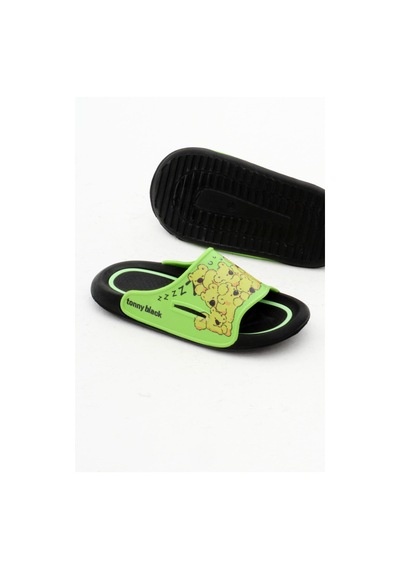Tonny Black Poli Taban Ayıcık Desenli Çocuk Unisex Yeşil Terlik Tbacr895 Yeşil