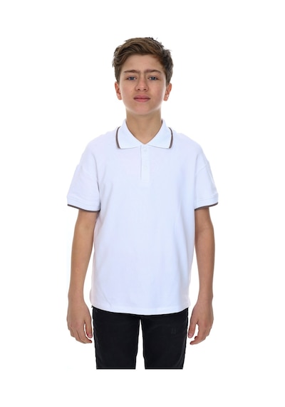 Toontoy Kids Toontoy Erkek Çocuk Polo Yaka Kolu Baskılı Tişört Beyaz