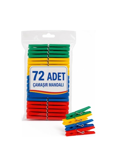 72 Adet Mandal Klasik Çamaşır Mandalı Plastik, Çok Renkli