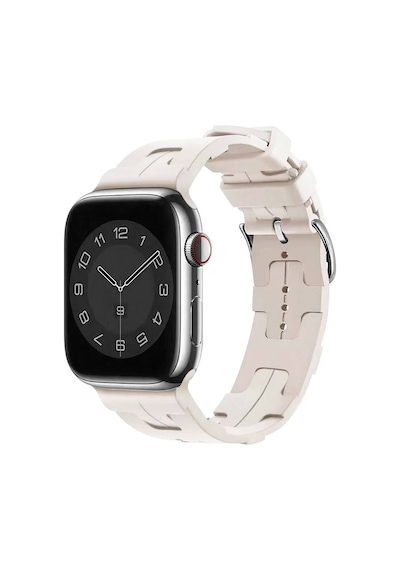 Ekılıf - Apple Uyumlu  Watch 7 45mm - Kordon Silikon Kordon Krd-92 - Starlight