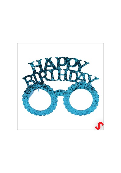 Mavi Happy Birthday Simli Doğum Günü Taç Ve Gözlük Seti Parti Aksesuarı, Fotoğraf Konsepti