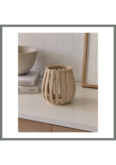 Bezos Japandi Tarzı Lamel Desenli Tealight Mumluk Minimalist Rüzgar Feneri Mmbz Çok Renkli