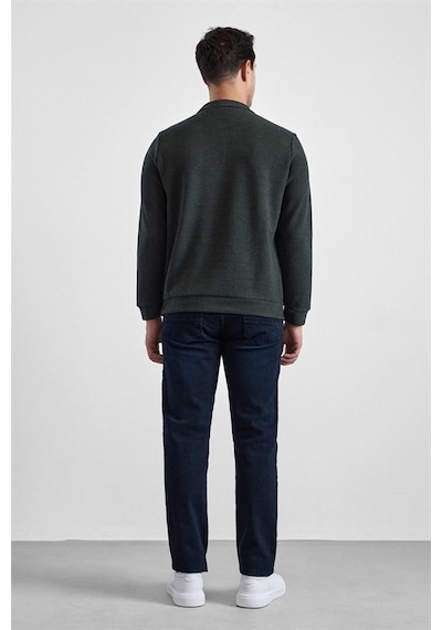 Süvari Haki Regular Düz Fermuarlı Polo Yaka Sweatshirt Sw2013700011-yh1