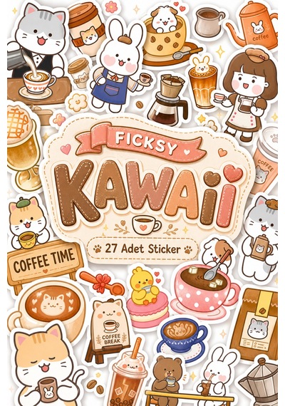 Kawaii Stili Sevimli Hayvanlar Kahve Tutkunu Temalı Sticker Seti - 27 Adet Etiket Çıkartma Diğer