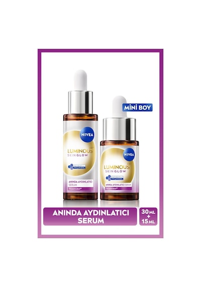 Luminous630 Skin Glow Anında Aydınlatıcı Cilt Bakım Serumu 30ml + 15ml, Eşit Cilt Tonu, Niasinamid