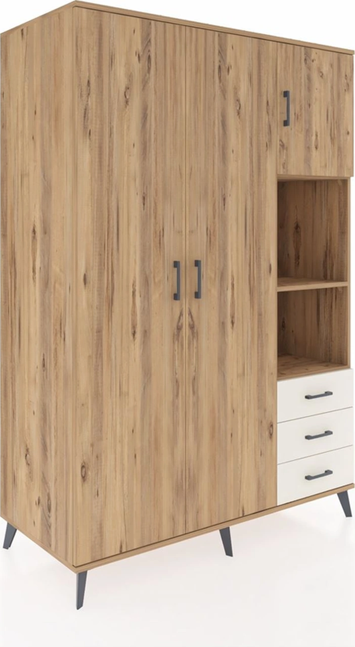 Kronos Dolap 5 Raflı 3 Çekmeceli Tek Askılı 132x59x195 Çam-ça... Çam