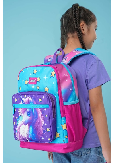 Wia Kız Çocuk Unicorn Desenli 3'lü Okul Çanta Seti Pembe