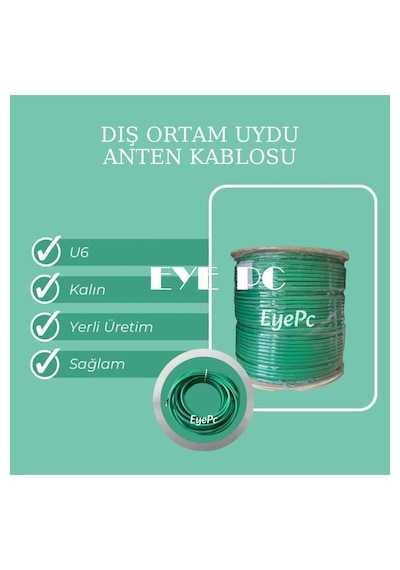 70 Metre Rg6/u6 Full Hd 3d 4k Anten Tv Çanak Hazır Yeşil Dış Ortam 70 Mt