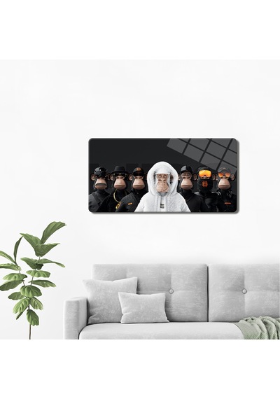 Cam Tablo Modern Art Serisi Crime Monkey Yatay 40x80