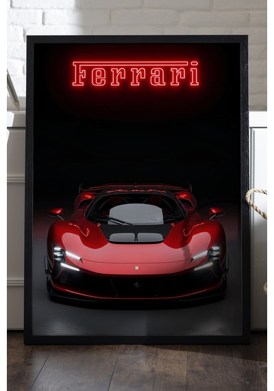 Ferrari Daytona Sp3 Siyah Ahşap Çerçeveli Poster, Dekoratif Araba Duvar Tablosu