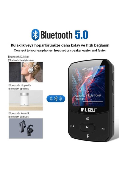 Ruizu X52 Mp3 Çalar Bluetooth 5.0 8gb Fm Radyo Pedometre Saat