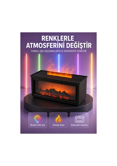 Astraltech Şömine Görünümlü Hava Nemlendirici Renkli Led Işıklı Aroma Difüzörü
