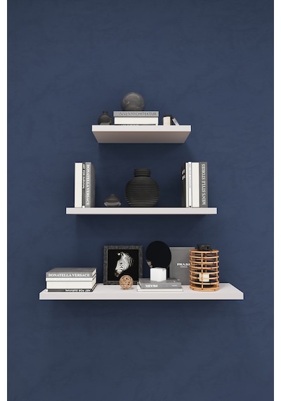 Asra Trend Modern Duvar Rafı DRF-02 %100 MDF 3'lü Dekoratif Organizer Kitaplık Beyaz