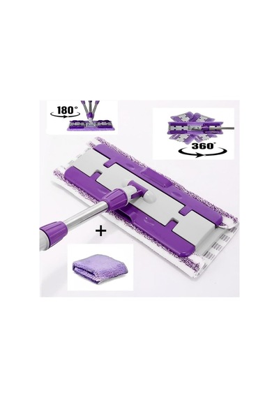 Mandalı Mor Mop Kıskaçlı Cam Silme Mopu Mikrofiber Yedek Bezli Yer Duvar Cam Fayans Silme Mopu Çok Renkli