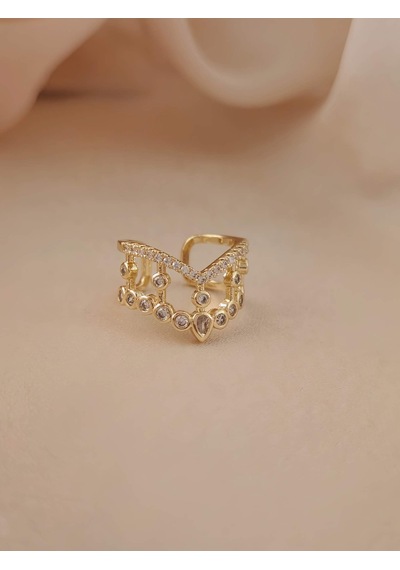 Prenses V Model Eklem Kıkırdak Kemik Ayarlanabilir Altın Renkli Yüzük Gold