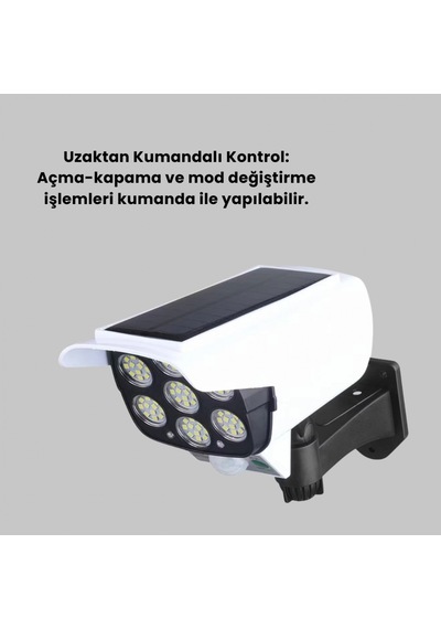 Uzaktan Kumandalı Güneş Enerjili Led Güvenlik Lambası Kamera Tasarımlı Hareket Sensörlü