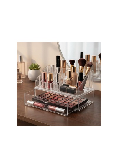 Şeffaf Akrilik Makyaj Düzenleyici 17 Bölmeli, Tek Çekmeceli Organizer Açık Kahverengi Şeffaf Akrilik Makyaj Düzenleyici 17 Bölmeli, Tek Çekmeceli Organizer Açık Kahverengi