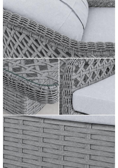 Niron Grand 3'lü Rattan Alüminyum Bahçe Oturma Grubu Gri - Temperli Cam Set 3+1+1+puf