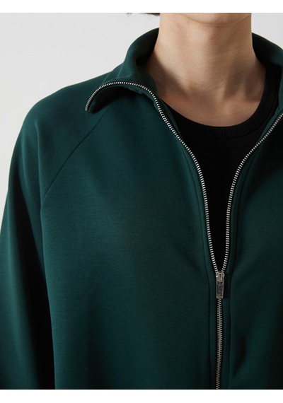 Lcwaıkıkı Classic Yeşil Dik Yaka Oversize Kadın Fermuarlı Sweatshirt