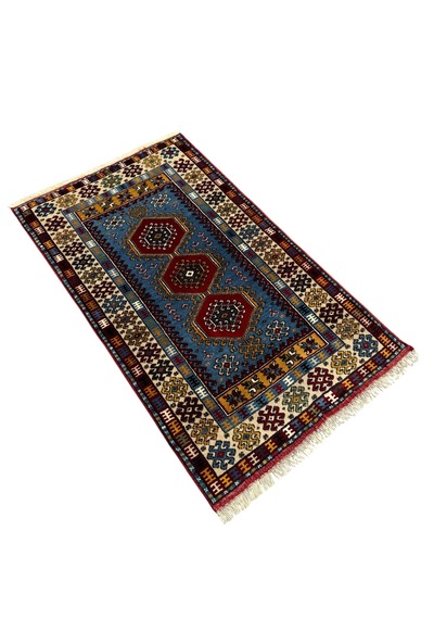 El Dokuma Sıfır Yahyalı Halısı 87x150 Mavi %100 Yün Kök Boya Halı