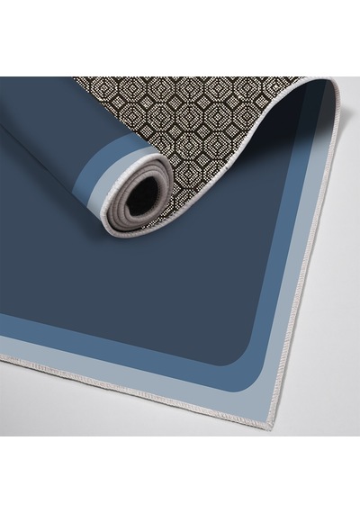Dijital Kaymaz Yıkanabilir Banyo Mutfak Salon Paspas Halısı Trend Modern Al4002 Indigo