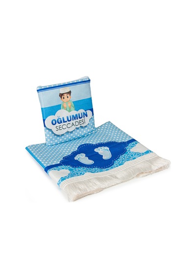 Çantalı Oğlumun Çocuk Seccadesi Mavi Mavi