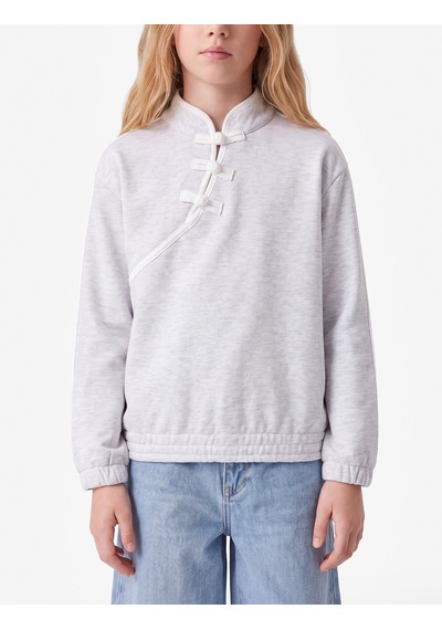 Koton Düğmeli Şardonlu Uzun Kollu Hakim Yaka Sweatshirt Kar Melanj 7wkg10607ak Gri Melanj