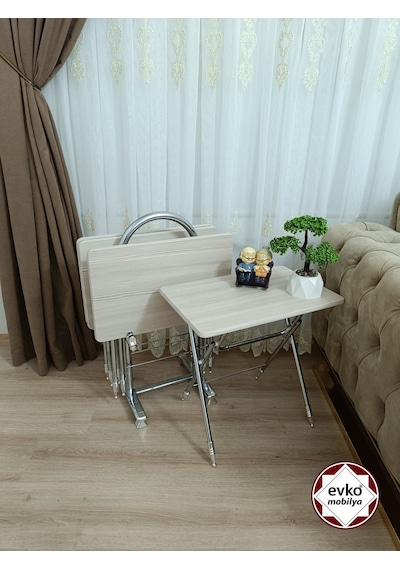 Evko Mobilya Çanta Zigon Sehpa, 4'lü Sehpa, Zigon Sehpa, Servis Sehpası, Mdf Mebran Sehpa, Katlanır Sehpa