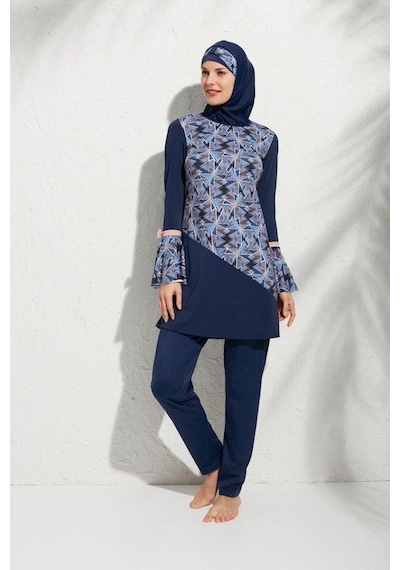 Pierre Cardin 191921 Uzunkollu Kolu Volanlı Desenli Tesettür Mayo
