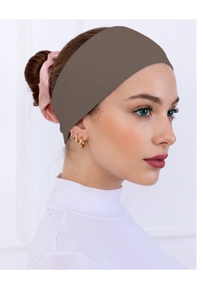 Alivascarf Kaymayan Silikonlu Bandana Bone Siyah - Kadın Tesettür Dikişsiz Kaymaz Geçme - Sportif Saç Bandı Sütlü Kahverengi