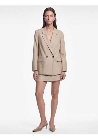 Koton Regular Fit Düğmeli Cep Detaylı Kruvaze Yaka Blazer Ceket Kahverengi Desenli 7wak50007uw