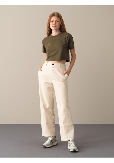 Xint Haki Regular Fit Bisiklet Yaka Pamuklu Modal Crop 602268