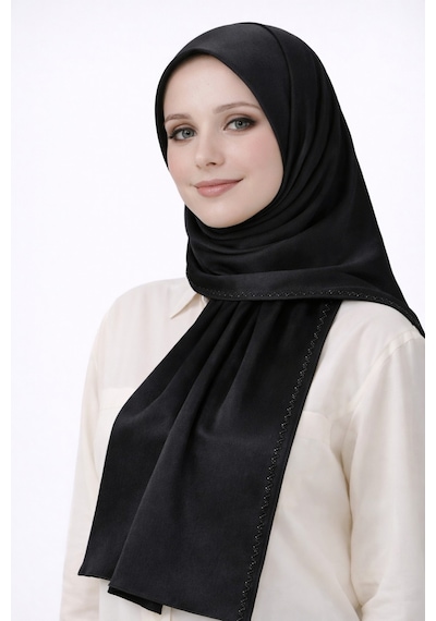 Mim Eşarp Mısırlı Eşarpları Taşlı Jan Jan Abiye Şal 75x190 Cm Siyah