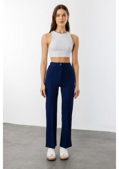 Genius Store Kadın Yüksek Bel Toparlayıcı Ispanyol Paça Palazzo Pantolon Pantolon-003 Lacivert
