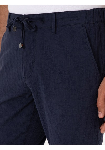 Cacharel Koyu Lacivert Slim Fit Gofreli Beli Bağcıklı Spor Pantolon