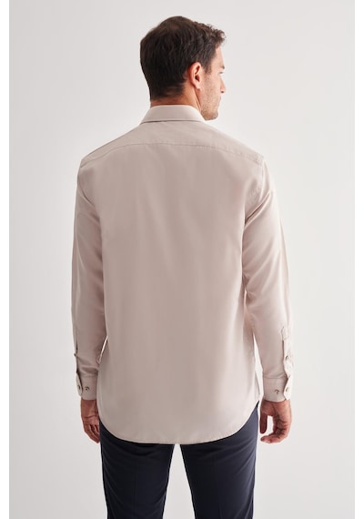 İmza Koyu Bej Sert Yaka Uzun Kol Easy To Iron Comfort Fit Pamuklu Gömlek 1004255182 Koyu Bej