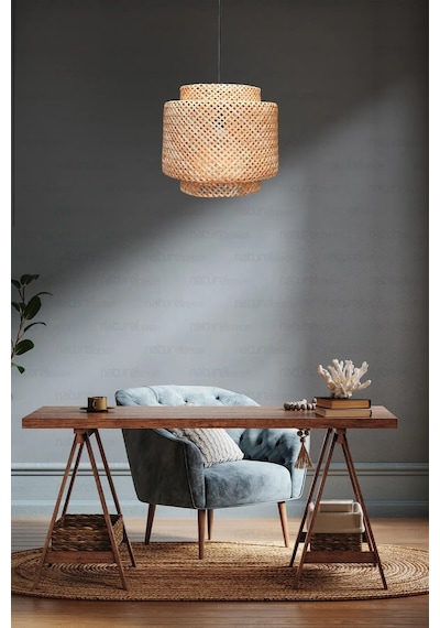 Sinnerlig Bambu Avize 30cm - Iskandinav, Modern, Bohem, Rattan Avize, Aydınlatma Bambu