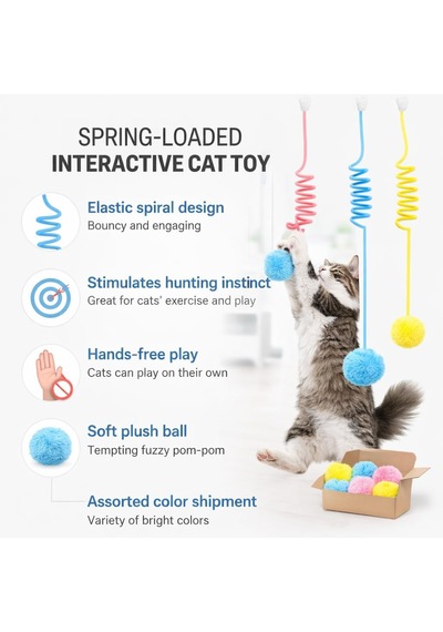 Yaylı Kedi Oyuncağı Tekli İnteraktif Toplu Kedi Oyuncağı Her Yere Asılabilir Asorti Renk Gönderim