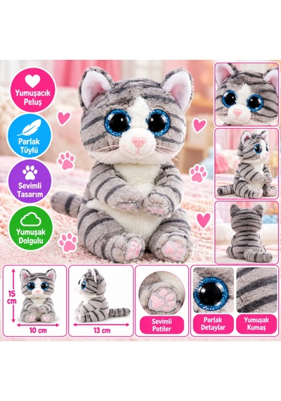 Arkhenx Gri Peluş Kedi Mitzi 15 Cm Bzs1