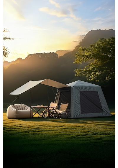 Tenteli Oxford Kumaş Şişme Çadır 4-5 Kişilik 233x233x190cm Haki