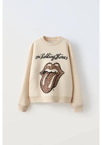 Kız Çocuk Yeni Sezon Leopar Desen Açık Kahve - Bej Renk Rolling Sweatshirt Krem