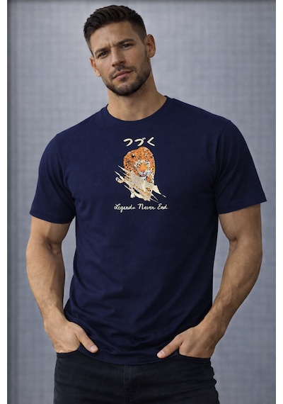 Herkesemoda Legend Never End Yazı Detaylı Basic T-shirt Lacivert