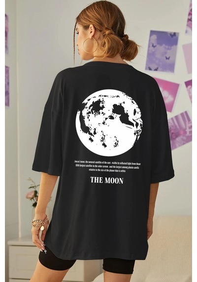 Unisex The Moon Baskılı T-shirt Siyah