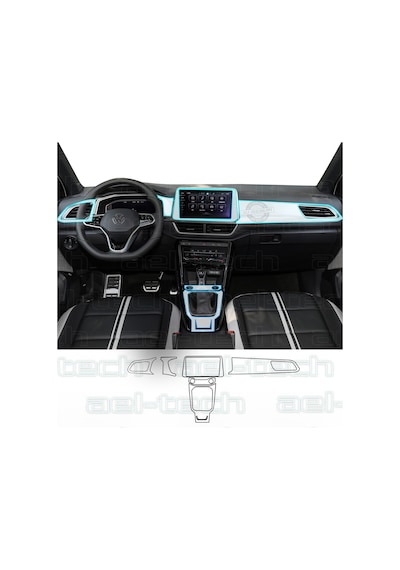 Volkswagen T-roc Uyumlu Vites Etrafı Ve Ön Göğüs Piano Black 6'lı Set Tpu Koruyucu 2022-2025