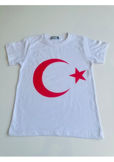 Gala Ay Yıldızlı Türk Bayraklı Tişört Unisex Beyaz